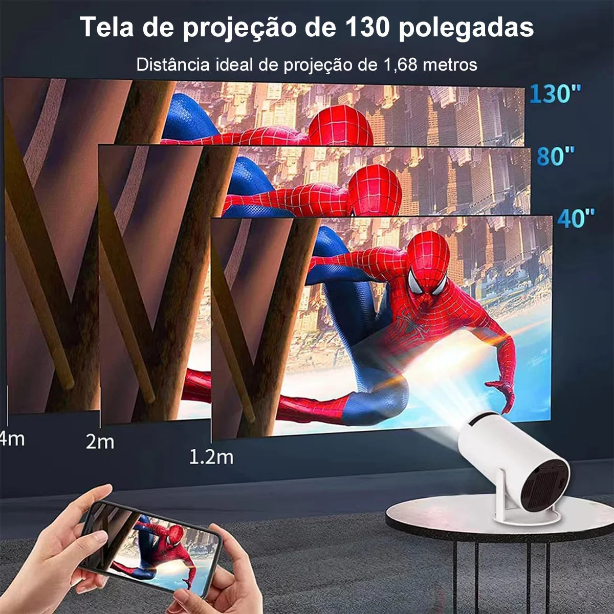 Mini Projetor Portátil 4K com WiFi e alto falante