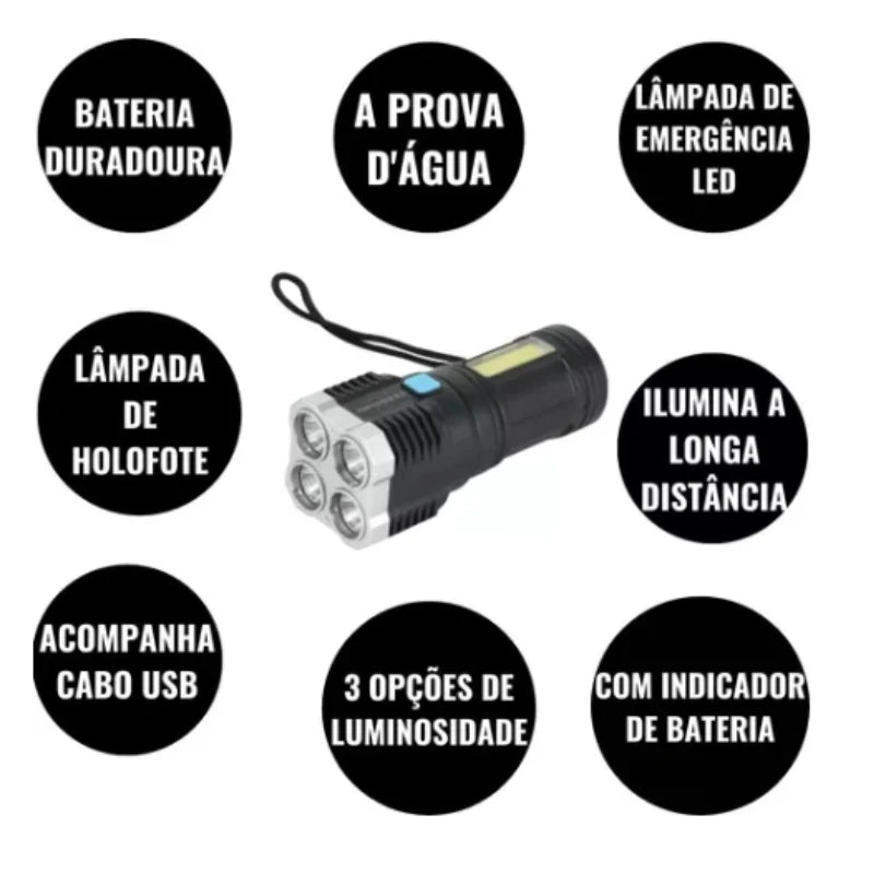 Lanterna Led 5 em 1 com  opção de foco longo alcance