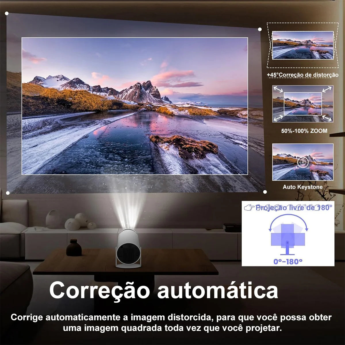 Mini Projetor Portátil 4K com WiFi e alto falante